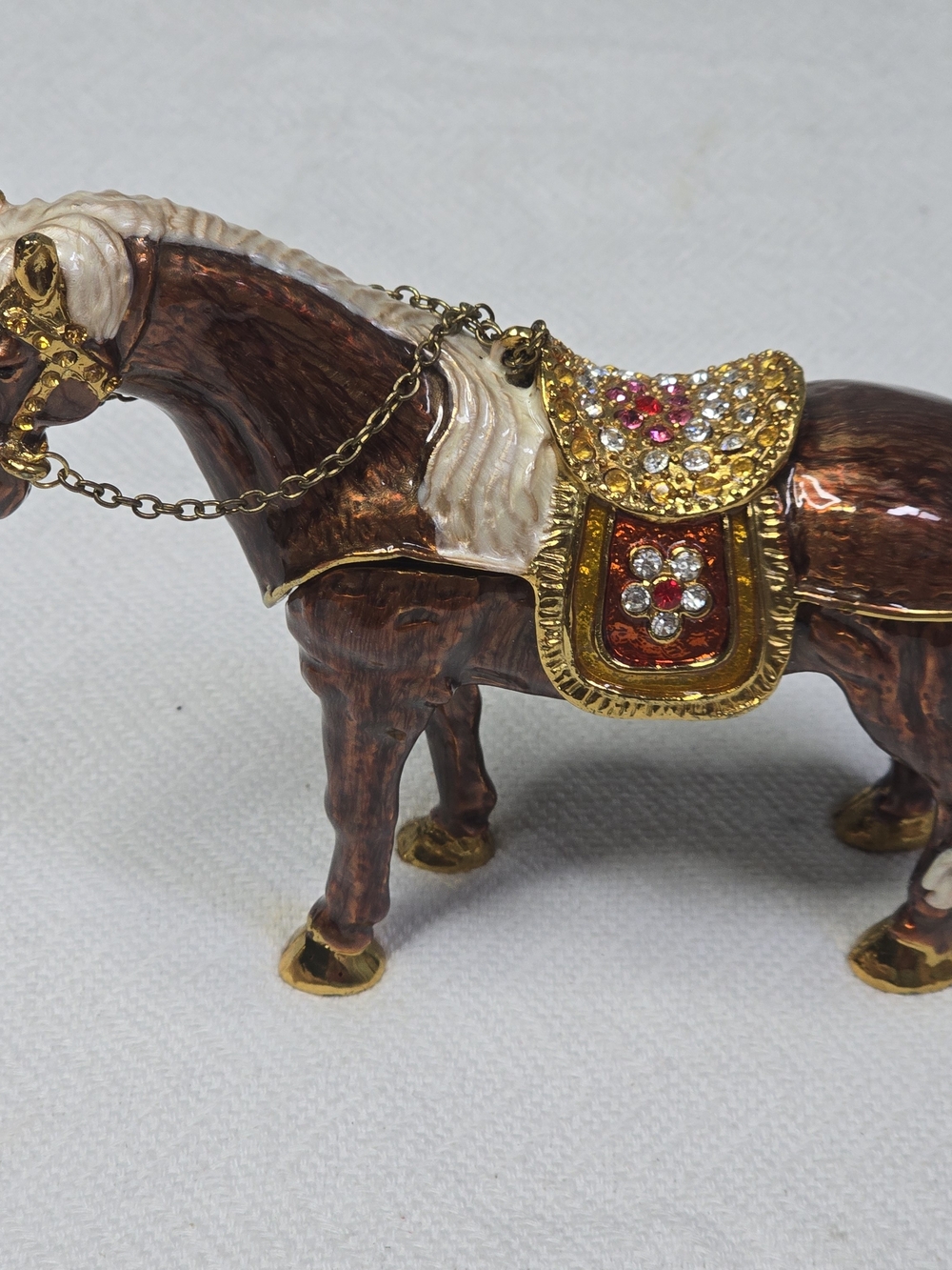 Jeweled Enamel Horse Trinket Box – Ornate Equestrian Figurine – Hinged